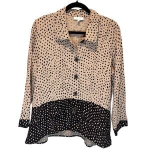 Habitat Black & Tan Polka Dot Button Front Oversized Top - size Medium
